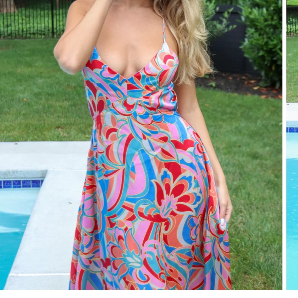 5 for $25 Satin Printed Midi Dress